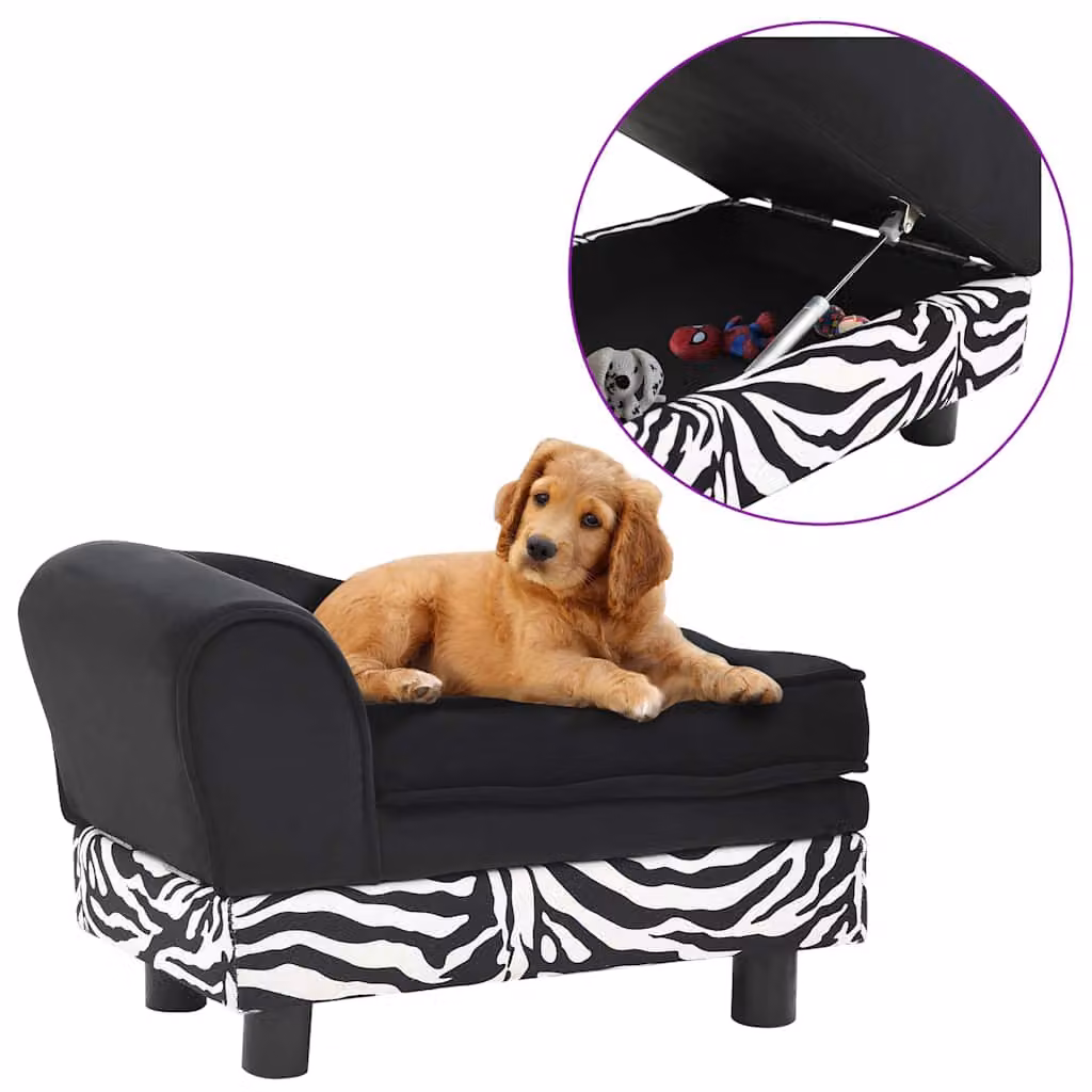 vidaXL Divano per Cani Nero in Velluto con Rivestimento Rimovibile e Base Antiscivolo L/P/H: 57 x 34 x 36 cm