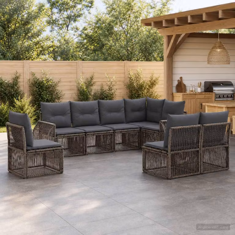 Maison Exclusive - Set da giardino composto da 8 pezzi. Divano da esterno in rattan sintetico, colore grigio e grigio scuro