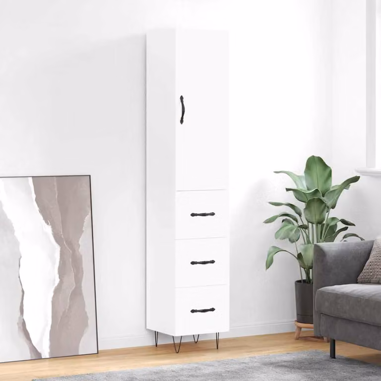 Credenza moderna vidaXL bianca con ante a battente e ripiani interni in legno e metallo L/P/H: 34,5 x 34 x 180 cm