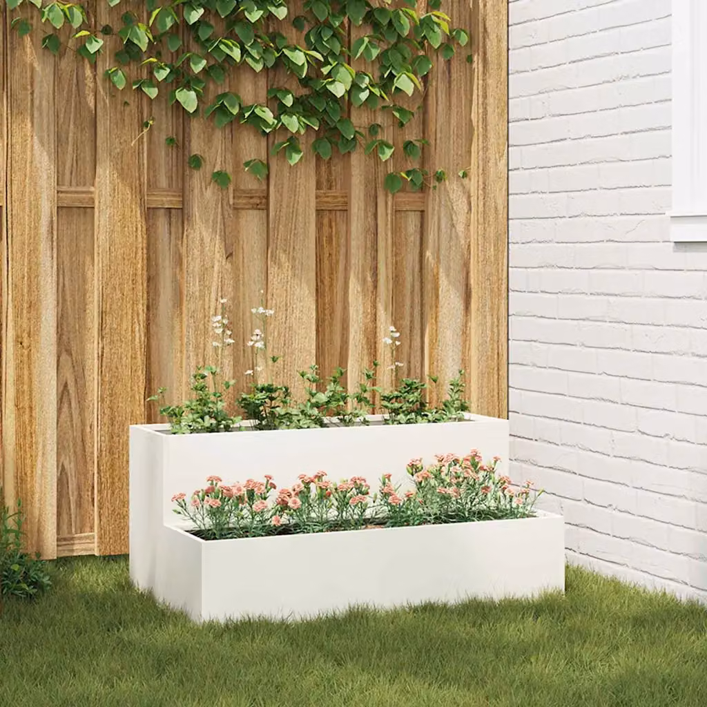 vidaXL Vaso da giardino in metallo Bianco L: 100 cm, P: 60 cm, H: 45 cm