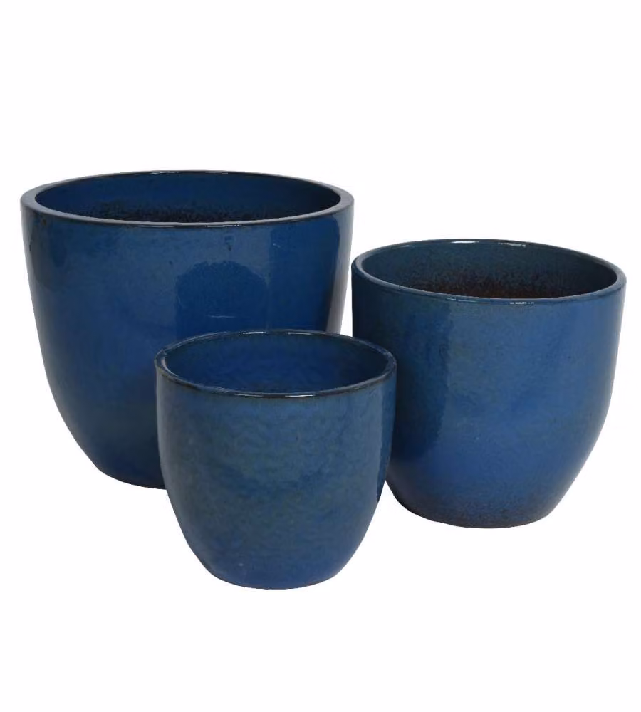 Kaemingk Vaso Esterno Terracotta Smaltato - Blu Intenso - 35x32,5 cm