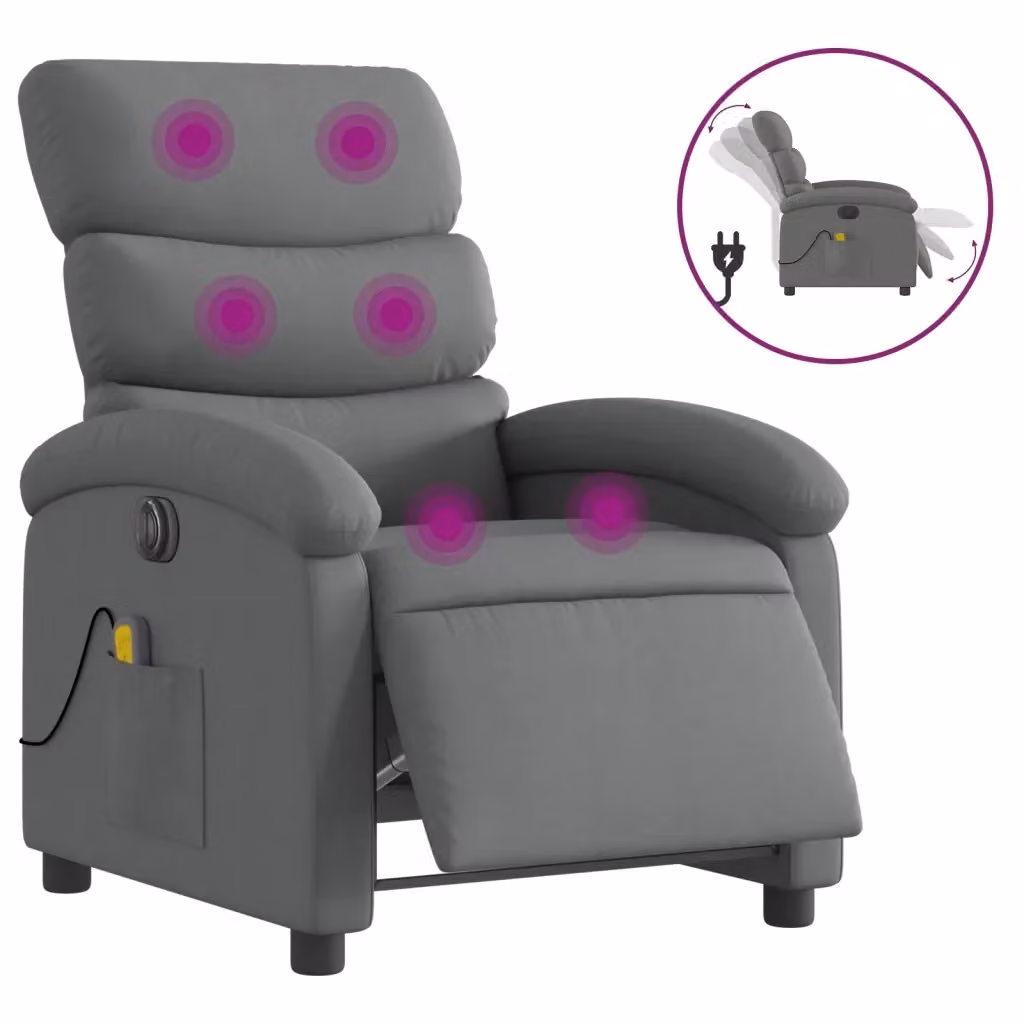 Poltrona Reclinabile Elettrica con Massaggio vidaXL in Tessuto Grigio per Soggiorno – 2