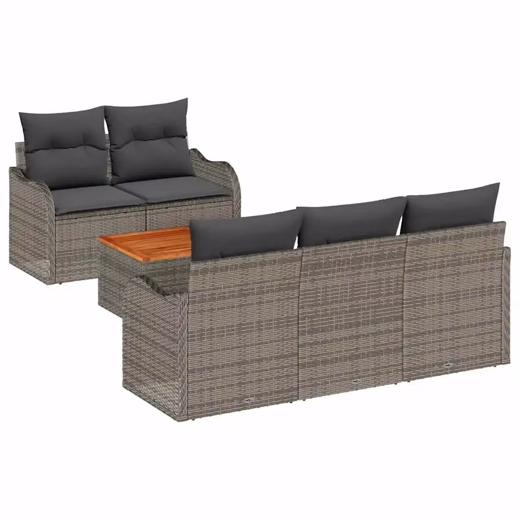 Set Divano da Giardino vidaXL 6 Pezzi con Cuscini e Tavolino, Design Moderno in Polyrattan e Metallo, Grigio – 2