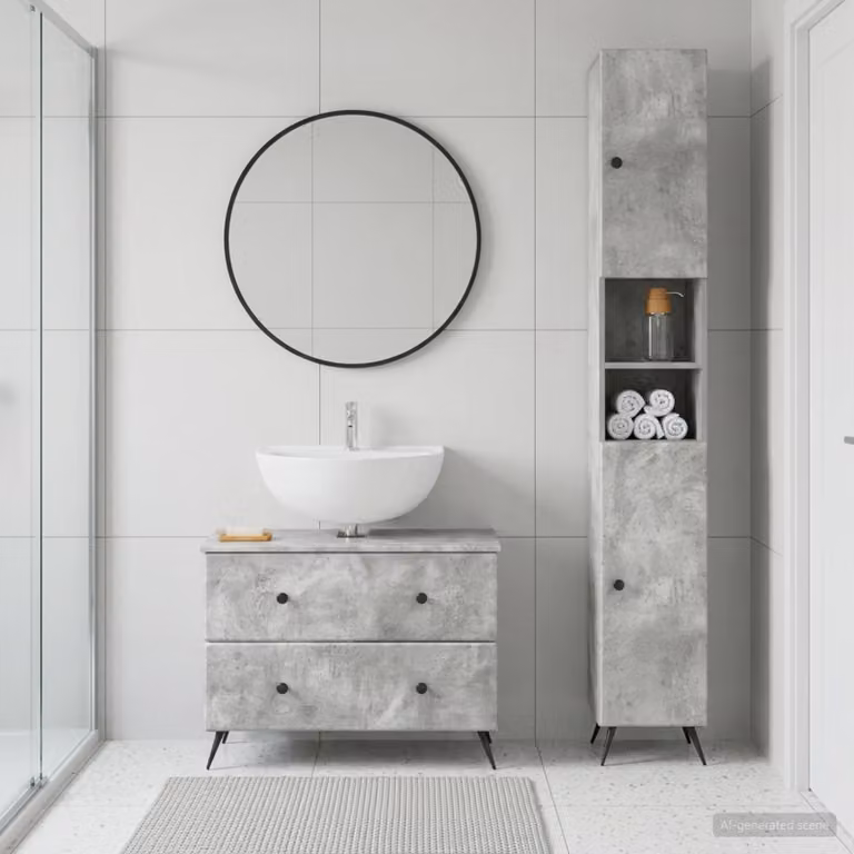 Set di armadi da bagno 2 pezzi vidaXL BREDA moderni in MDF grigio cemento con pensile e mobile lavabo