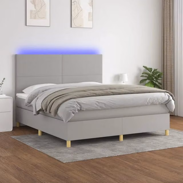 Letto Ibrido con Materasso e Illuminazione LED vidaXL in Tessuto Grigio L: 160 cm, P: 200 cm, H: 203 cm