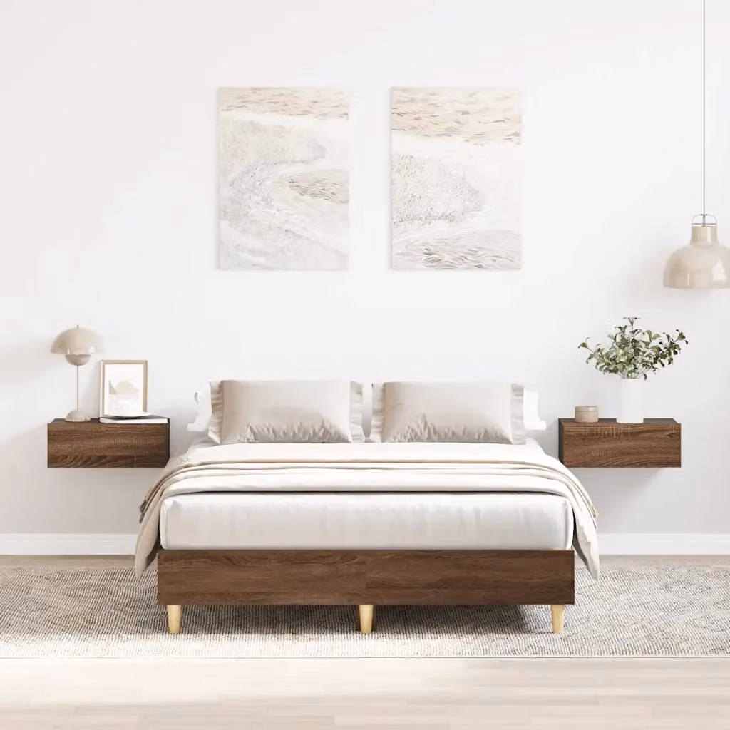 Letto matrimoniale moderno Design In in rovere marrone con giroletto e doghe in legno L: 135 cm, P: 190 cm – 2