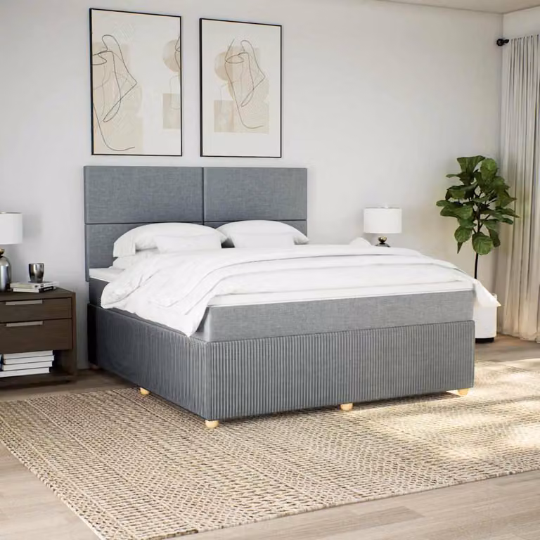 vidaXL Giroletto a Molle Ibrido con Materasso in Tessuto Grigio e Bianco L/P/H: 180 x 200 cm