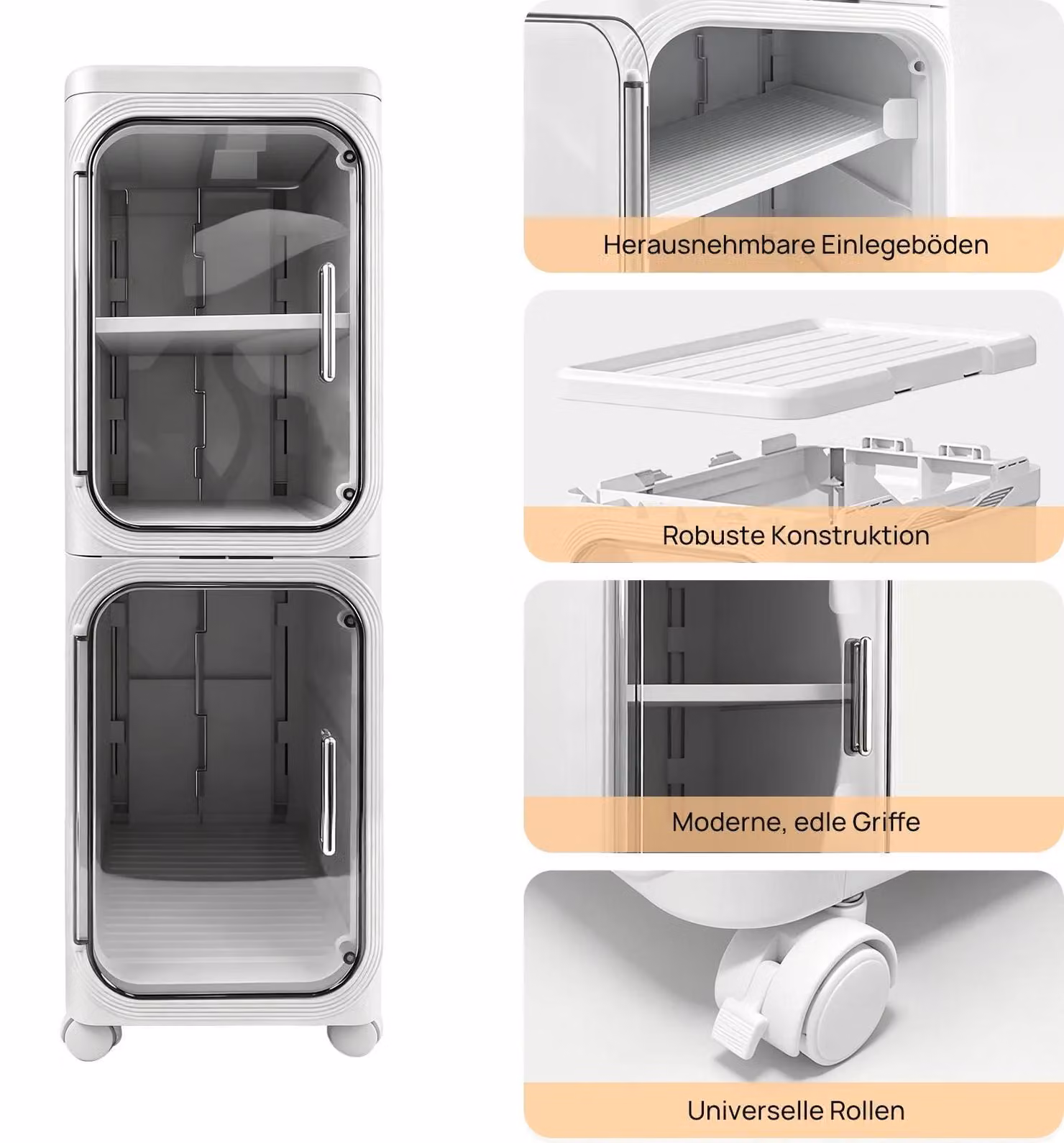Scaffale contenitore sottile - Armadietto in plastica a 2 ripiani con ruote - Pieghevole, impilabile, con ripiano removibile, ideale per bagno, cucina, piccoli spazi - Disponibile in vari colori