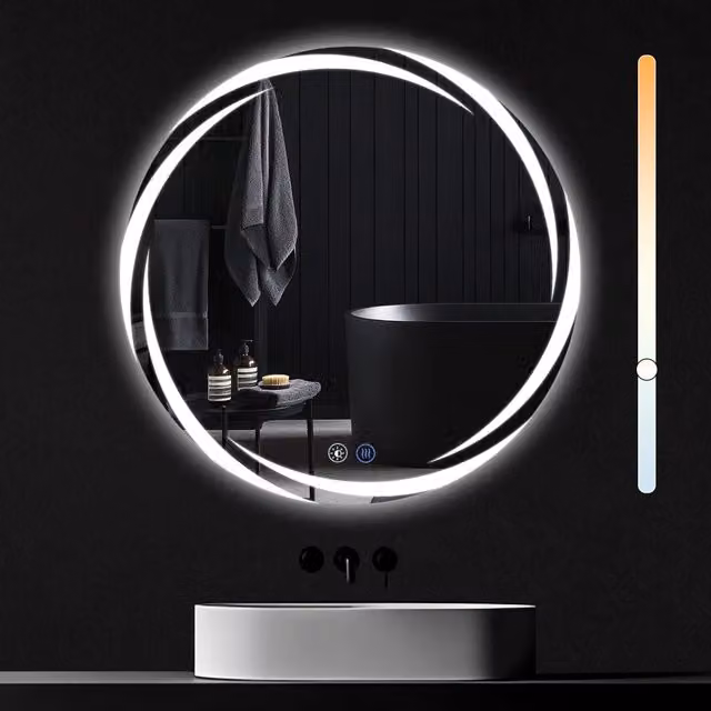 Specchio da bagno rotondo ZMH con illuminazione LED dimmerabile e funzione touch, nero, IP44