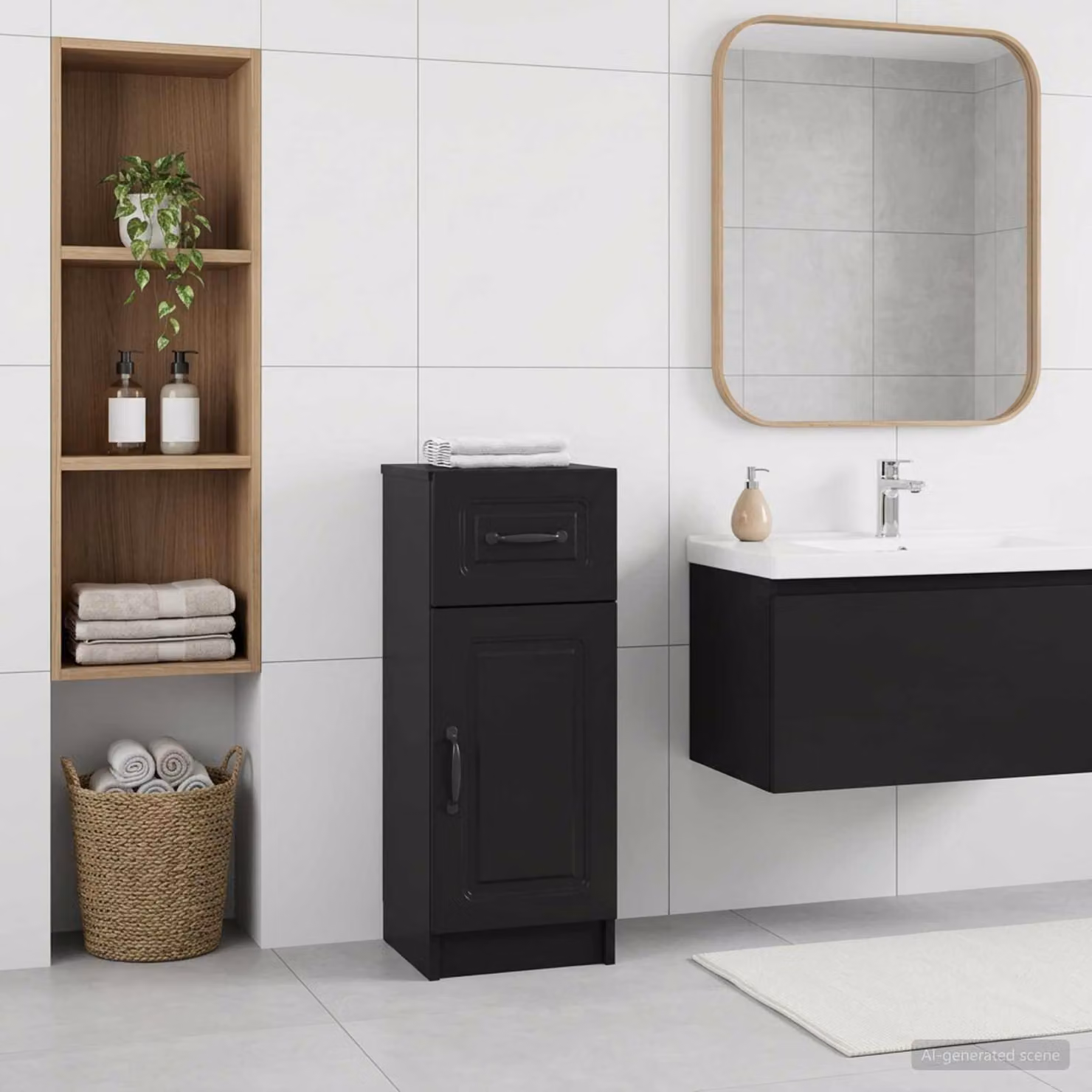 vidaXL Mobiletto da Bagno UTRECHT Moderno Nero L/P/H: 30 x 31 x 77 cm