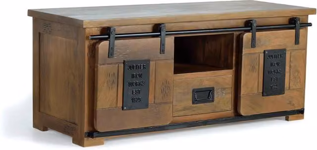 Mobiletto TV in legno di mango e metallo marrone stile industrial Giner y Colomer L: 130 cm, P: 50 cm, H: 55 cm – 1
