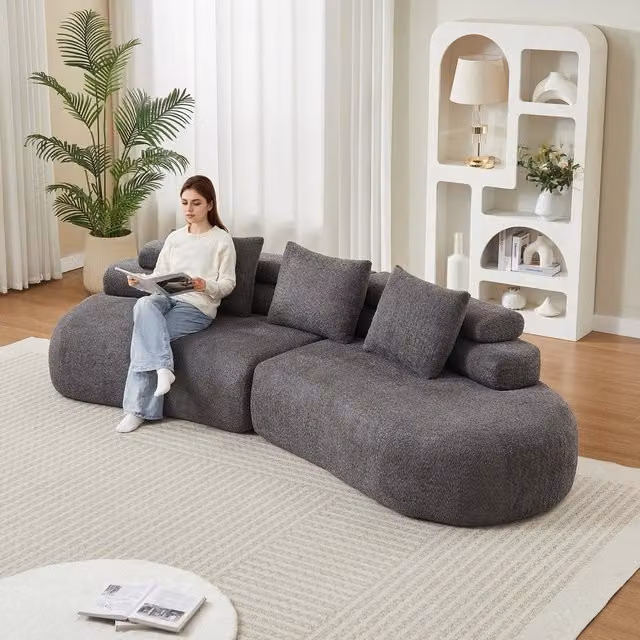 Divano modulare 3 posti ¨C Minimal ¨C grigio tessuto chenille design a mezzaluna