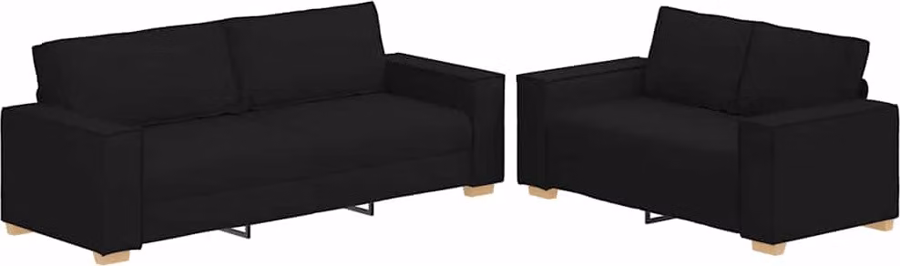 Set di Divani 2 pz con Cuscini Nero in Tessuto