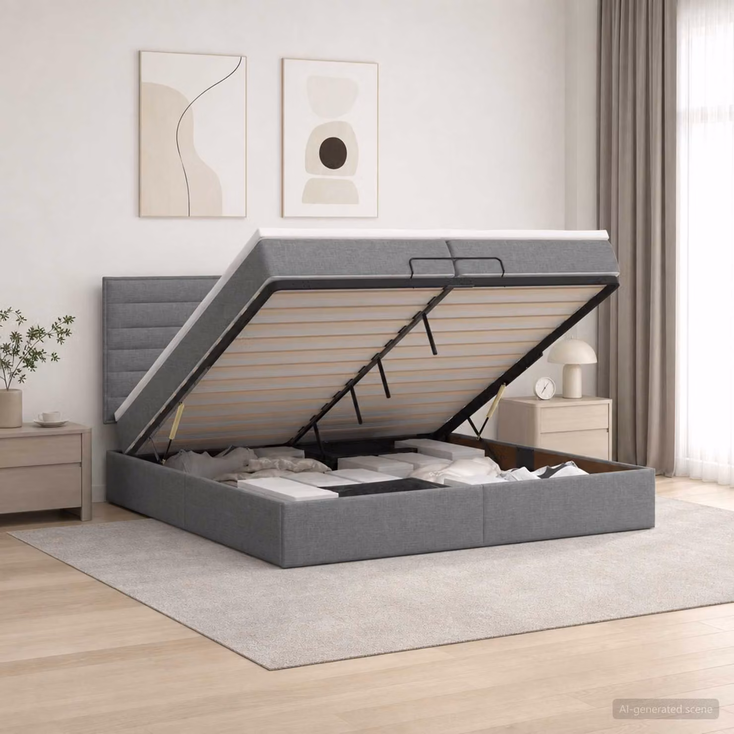 Letto ottomano con materasso vidaXL in tessuto Grigio, L 200 cm x P 200 cm x H 88 cm