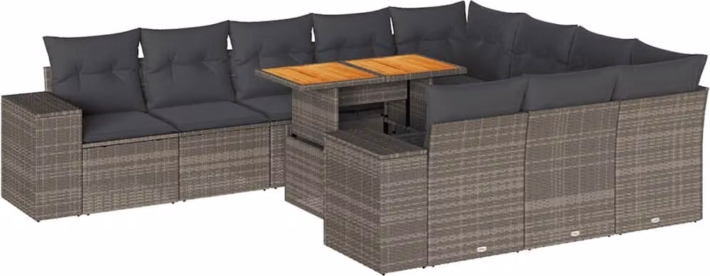 Divano Giardino 10 pz con Cuscini Grigio in Polyrattan Acacia