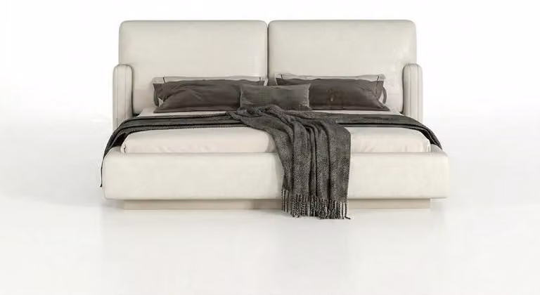 Letto imbottito moderno, color crema, matrimoniale, design per la camera da letto