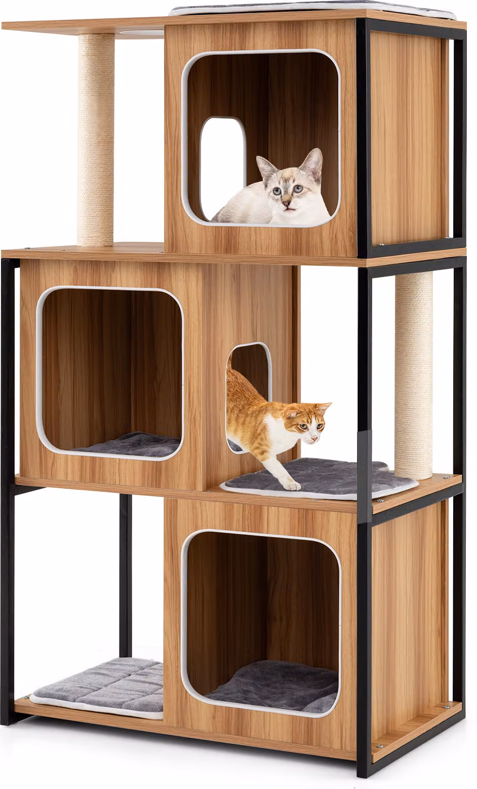COSTWAY albero per gatti 133 cm, casa per gatti con punto di osservazione imbottito, piattaforme, cuscini rimovibili e tiragraffi mobili per gatti multipiano