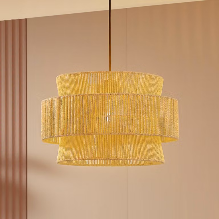 Lampada a sospensione Anuva Lindby, dimmerabile, Legno chiaro, Soggiorno / Sala da pranzo, Carta / Lunolit / Lunopal, Campagna / Rustiche, Lampada a sospensione