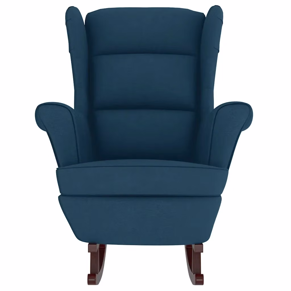 Sedia a dondolo moderna in velluto blu con schienale alto e struttura in legno, L: 44 cm, P: 90 cm, H: 110 cm – 2