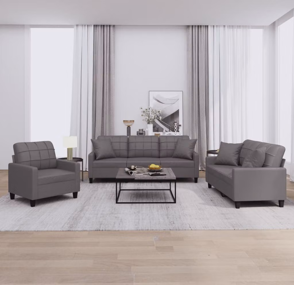 Maison Exclusive - Set divano 3 pezzi con cuscini, grigio, ecopelle