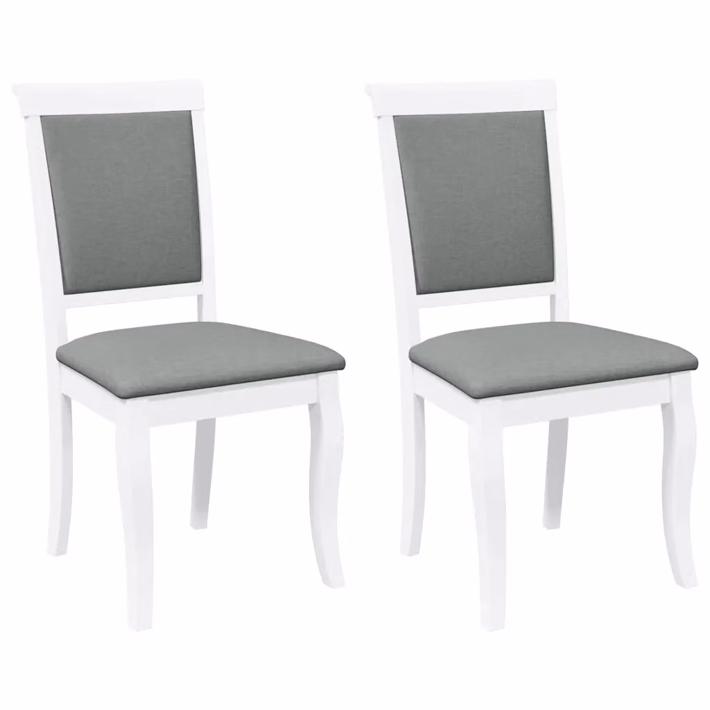 Set di 2 sedie da pranzo moderne vidaXL in legno di Hevea con cuscini in tessuto bianco e grigio – 2