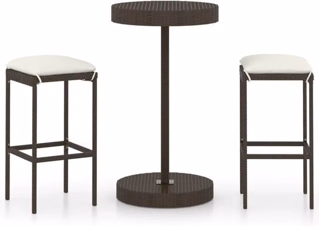 Set Bar da Giardino 3 pz | Set Salotto da Giardino con Cuscini in Polyrattan Marrone