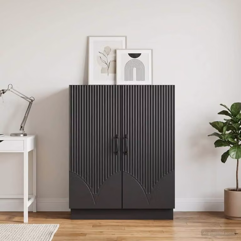 Credenza moderna vidaXL in legno ingegnerizzato e metallo, colore nero, L 66 cm x P 34,5 cm x H 87 cm