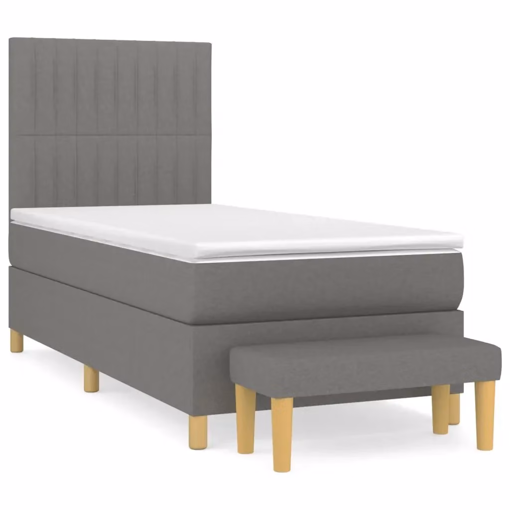 vidaXL Giroletto a Molle Ibrido con Materasso in Tessuto Grigio e Bianco L/P/H: 200 x 100 x 128 cm – 2