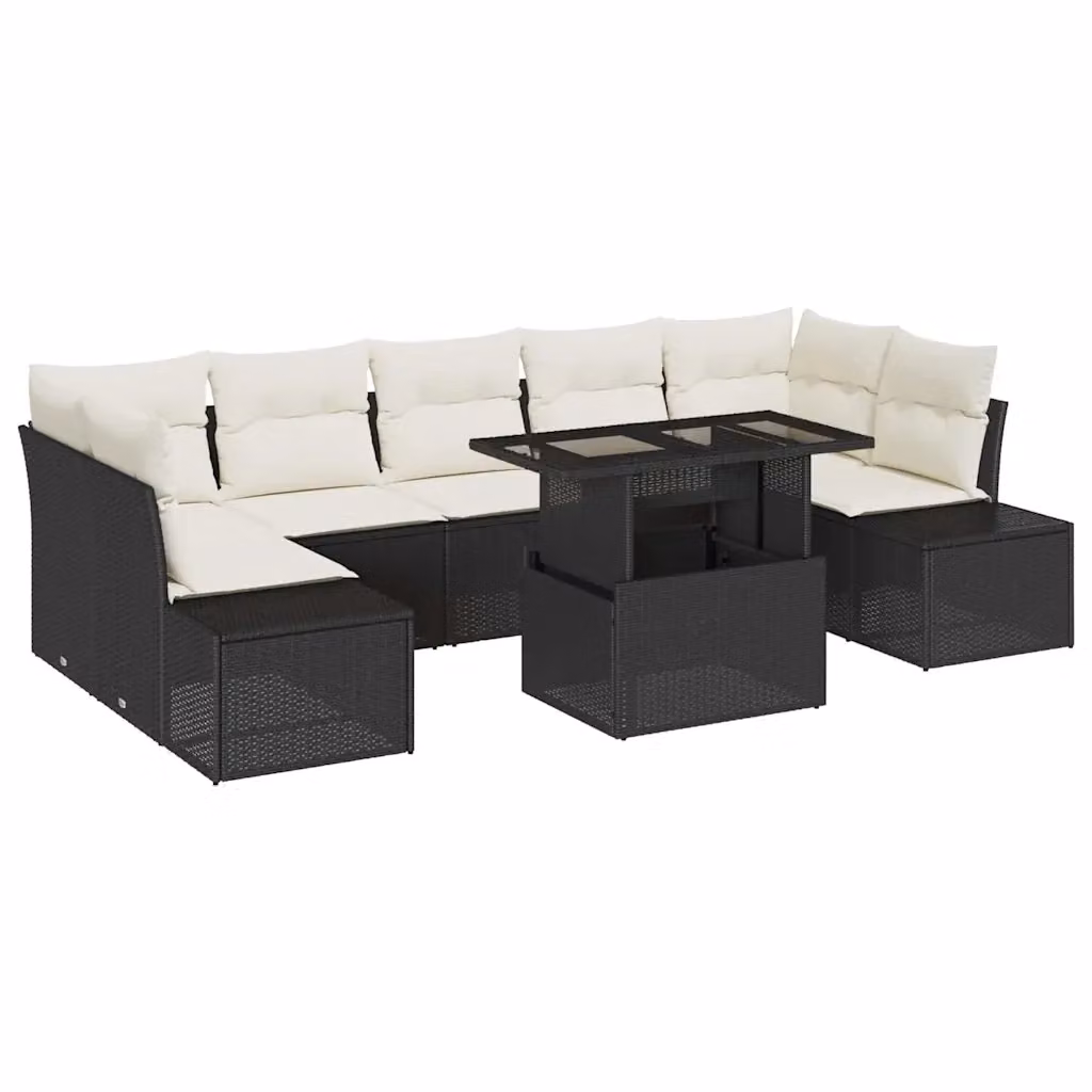 vidaXL Set Divano da Giardino Moderno 8 pz con Cuscini e Tavolino Nero e Beige – 2