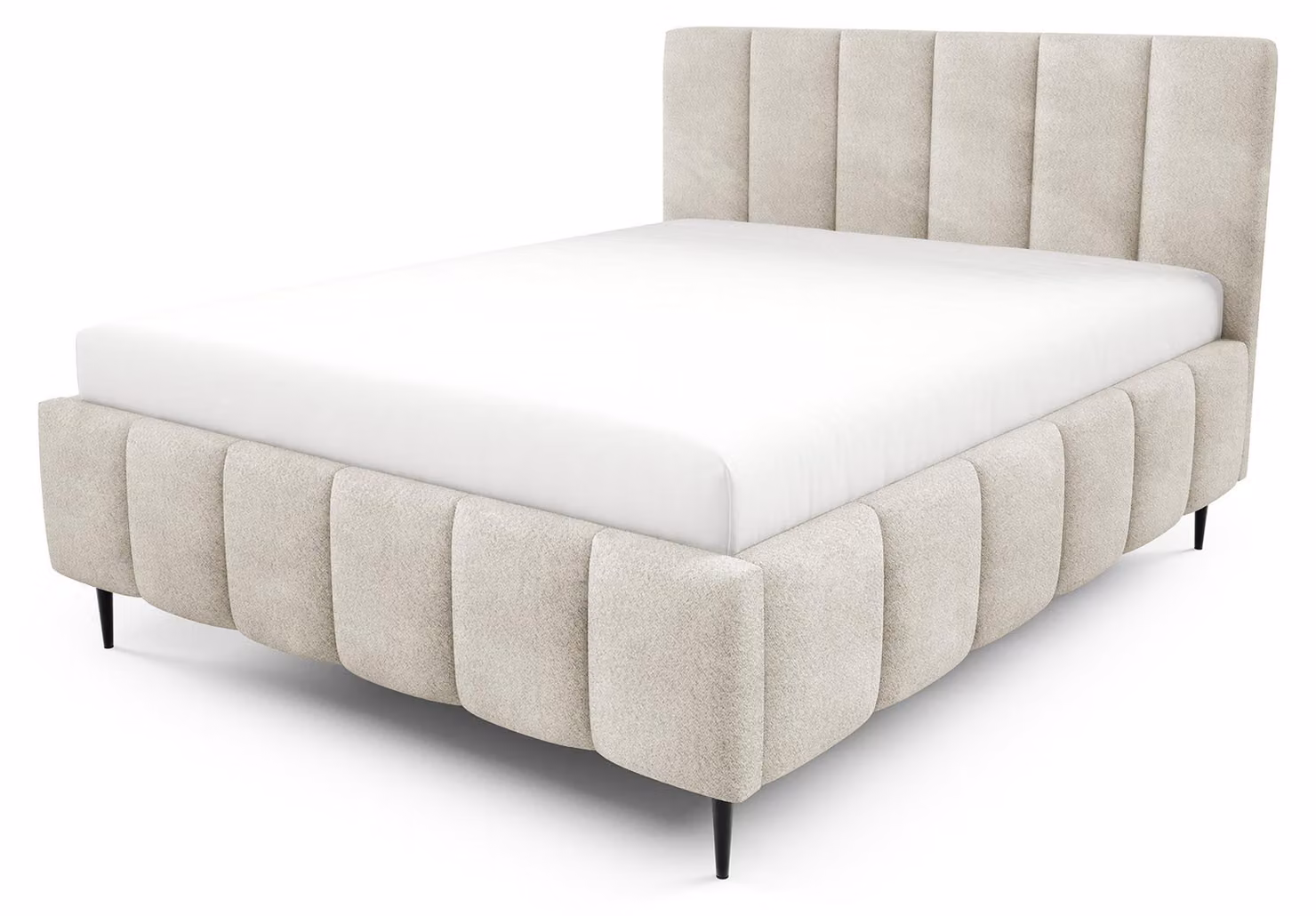Letto imbottito con contenitore integrato, modello Nerom, color sabbia, dimensioni 140 x 200 cm