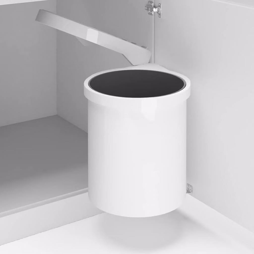 Pattumiera da incasso per cucina vidaXL in plastica bianca con coperchio a ribalta e secchio interno rimovibile, capacità 12 L