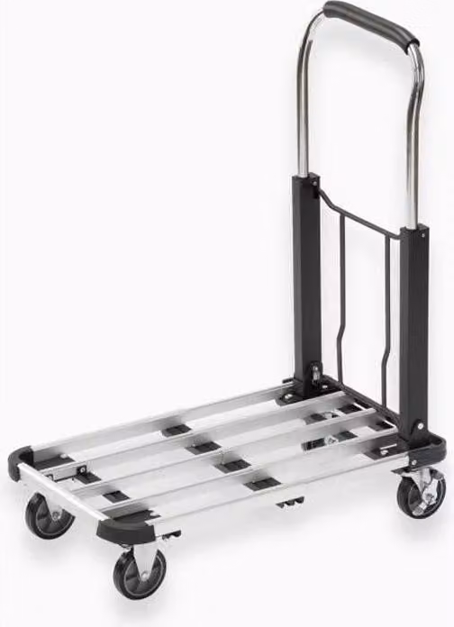 Carrello a piattaforma pieghevole Meister in alluminio, portata 150 kg, piattaforma regolabile da 420x410 mm a 630x410 mm, ruote Ø100 mm,