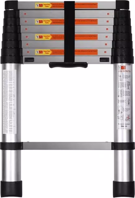 Ladder telescopica in alluminio con sistema di estensione retrattile a un solo bottone per uso interno ed esterno, capacità di carico 350 lbs, colore argento, lunghezza 26 m/85 FT.