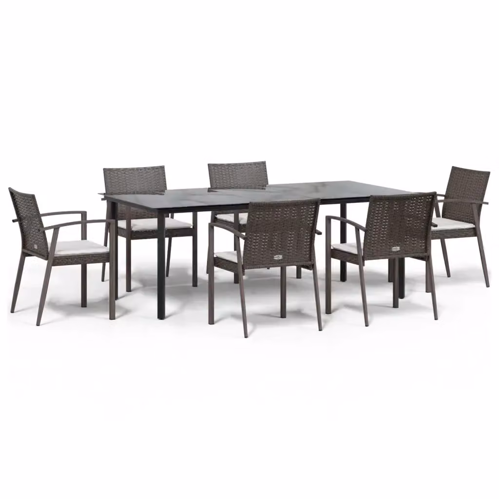 Set Pranzo da Giardino Moderno vidaXL in Polyrattan e Acciaio con Tavolo in Vetro e 7 Sedute con Cuscini – 2