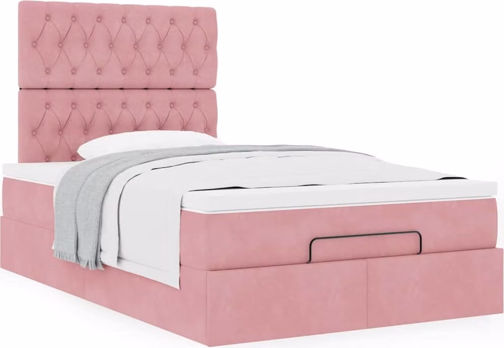 Struttura Letto Pouf con Materasso Rosa 120x200 cm Velluto
