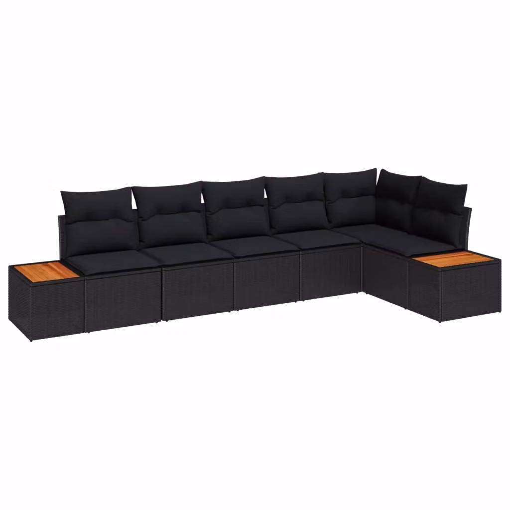 Set Divano da Giardino a L vidaXL 6 posti con Cuscini Nero con Tavolino e Struttura in Metallo e Acacia – 2