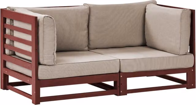 Divano da giardino Beliani a 2 posti in legno di acacia certificato FSC con cuscini tortora resistenti ai raggi UV