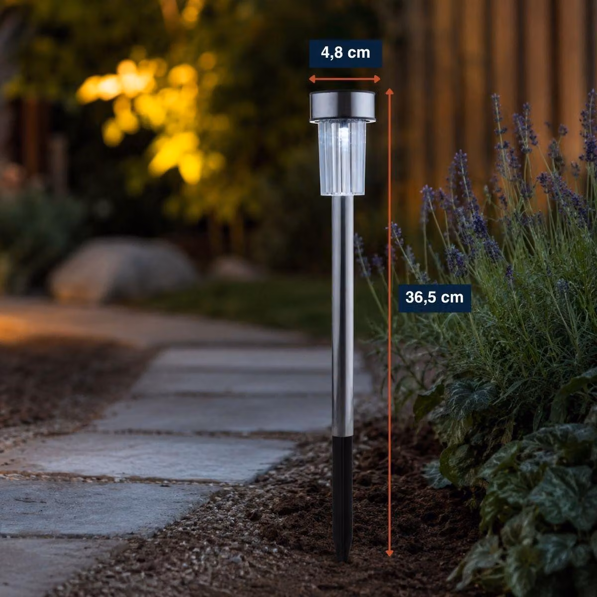 Grundig Solar luci da giardino 10 pezzi - Luci solari con luce bianca - durata della batteria 6-8 ore - resistente all'acqua IP44 - Ø4,8 x 36,5 cm - acciaio inox