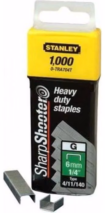 Graffette tipo G, 10 mm, confezione da 1000 pezzi, Stanley, argento e giallo, per legno
