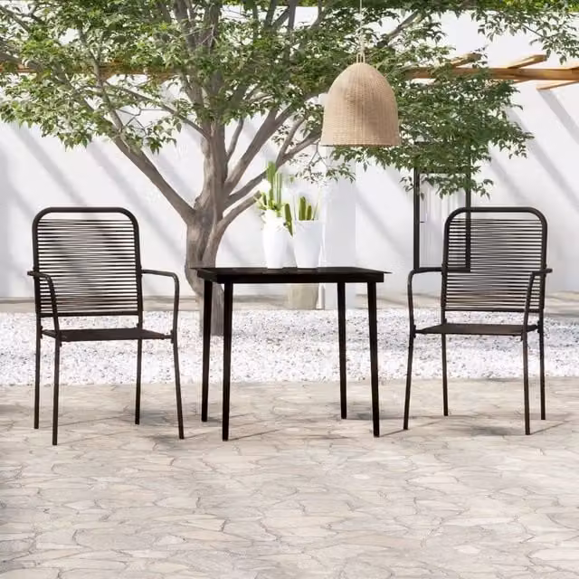 Set da pranzo da giardino moderno vidaXL in acciaio verniciato nero e vetro, 3 pezzi