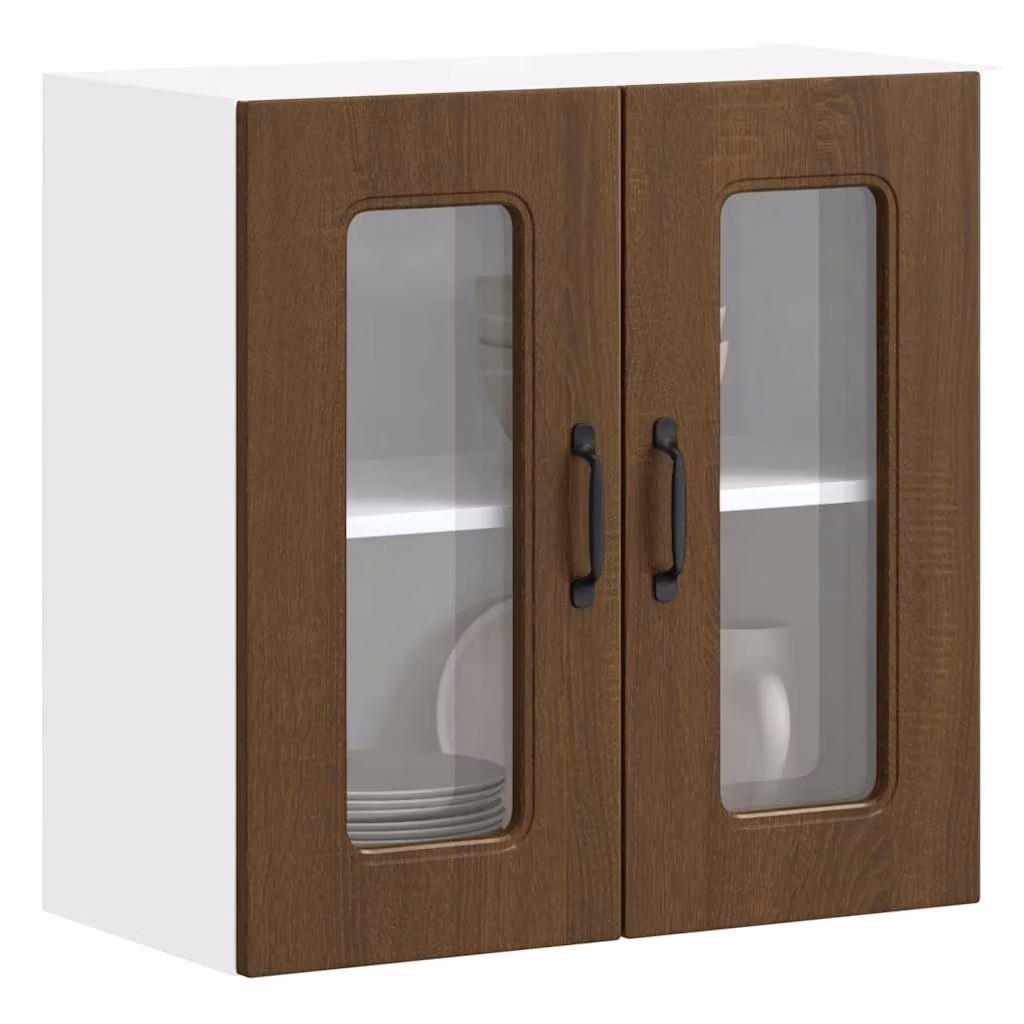 Pensile da cucina moderno vidaXL con ante in vetro, marrone e bianco, L: 60 cm, H: 31 cm, P: 60 cm