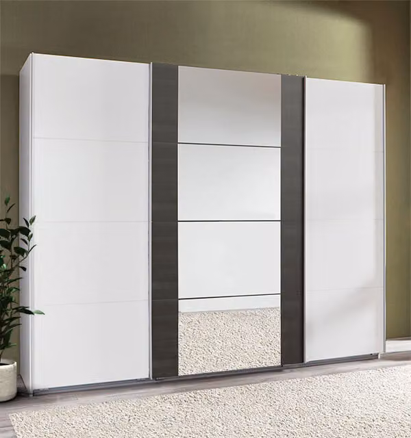 Armadio ad ante scorrevoli Bern 313cm in acciaio grezzo bianco