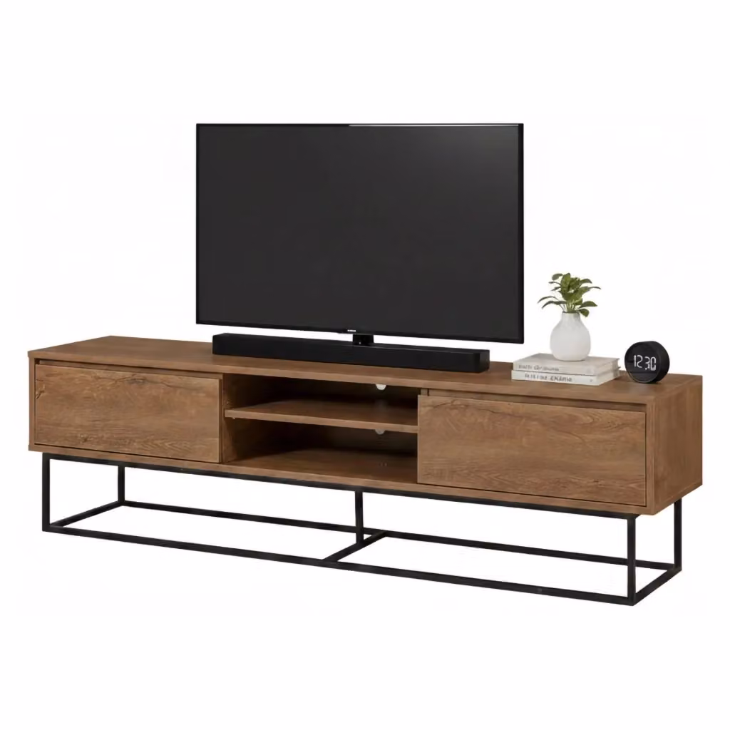 Mobile porta TV Corinna DMORA, Credenza da soggiorno moderna in legno e metallo, L: 180 cm, P: 40 cm, H: 50 cm, Noce e Nero – 2