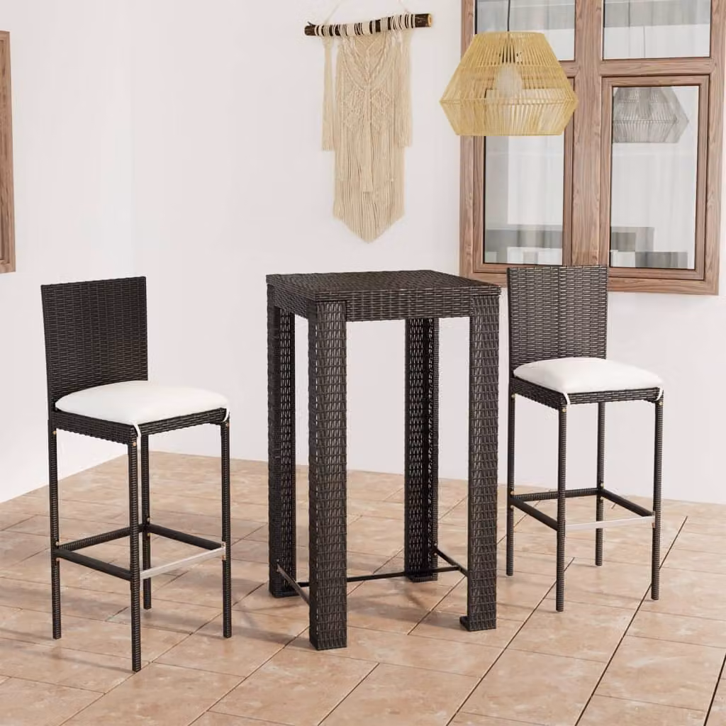 Maison Exclusive - Set da bar da giardino 3 pezzi con cuscini in polyrattan nero
