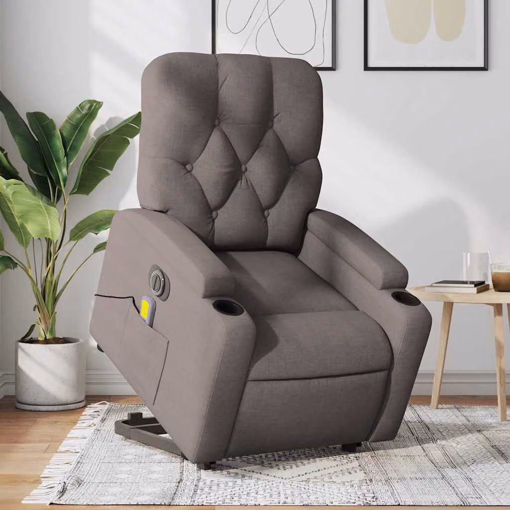 vidaXL Poltrona Alzapersona Elettrica con Massaggio in Tessuto Beige e Grigio – 1