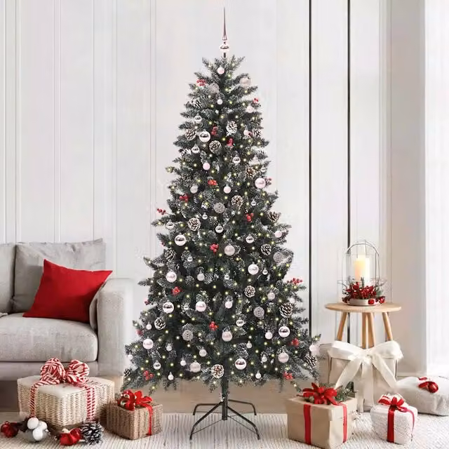 Albero di Natale artificiale moderno vidaXL verde con 300 LED luce bianca calda, Altezza: 210 cm