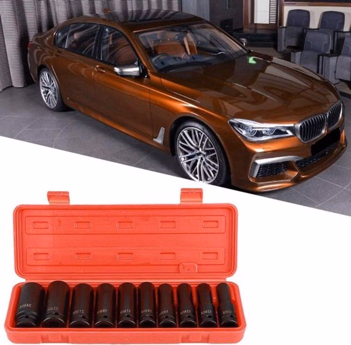 Set professionale da 10 pezzi di chiavi a bussola esagonali da 1/2" per avvitatori a percussione, con adattatore, ideale per l'uso in garage e per riparazioni fai-da-te