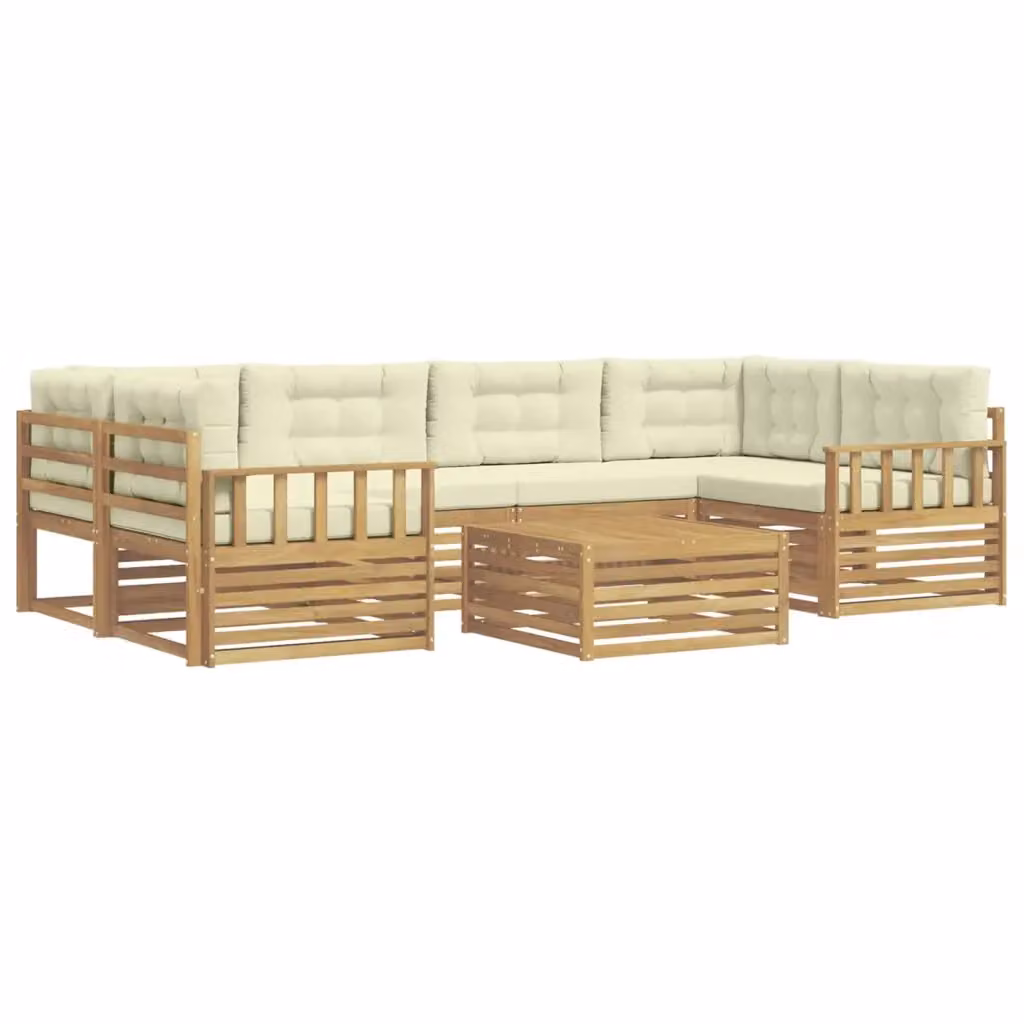 Set di divani da esterno 7 pezzi vidaXL in legno di acacia con tavolino da giardino, colore bianco e beige – 2
