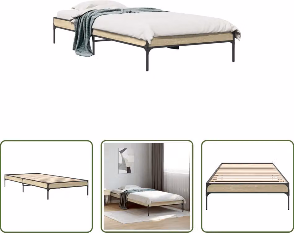 The Living Store Struttura letto rovere Sonoma 100x200 cm in legno e metallo
