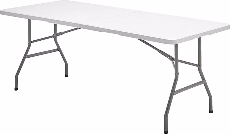 Tavolo rettangolare pieghevole multifunzionale in HDPE, portatile, robusto, versatile, 244 x 76 x 74 cm. Colore bianco